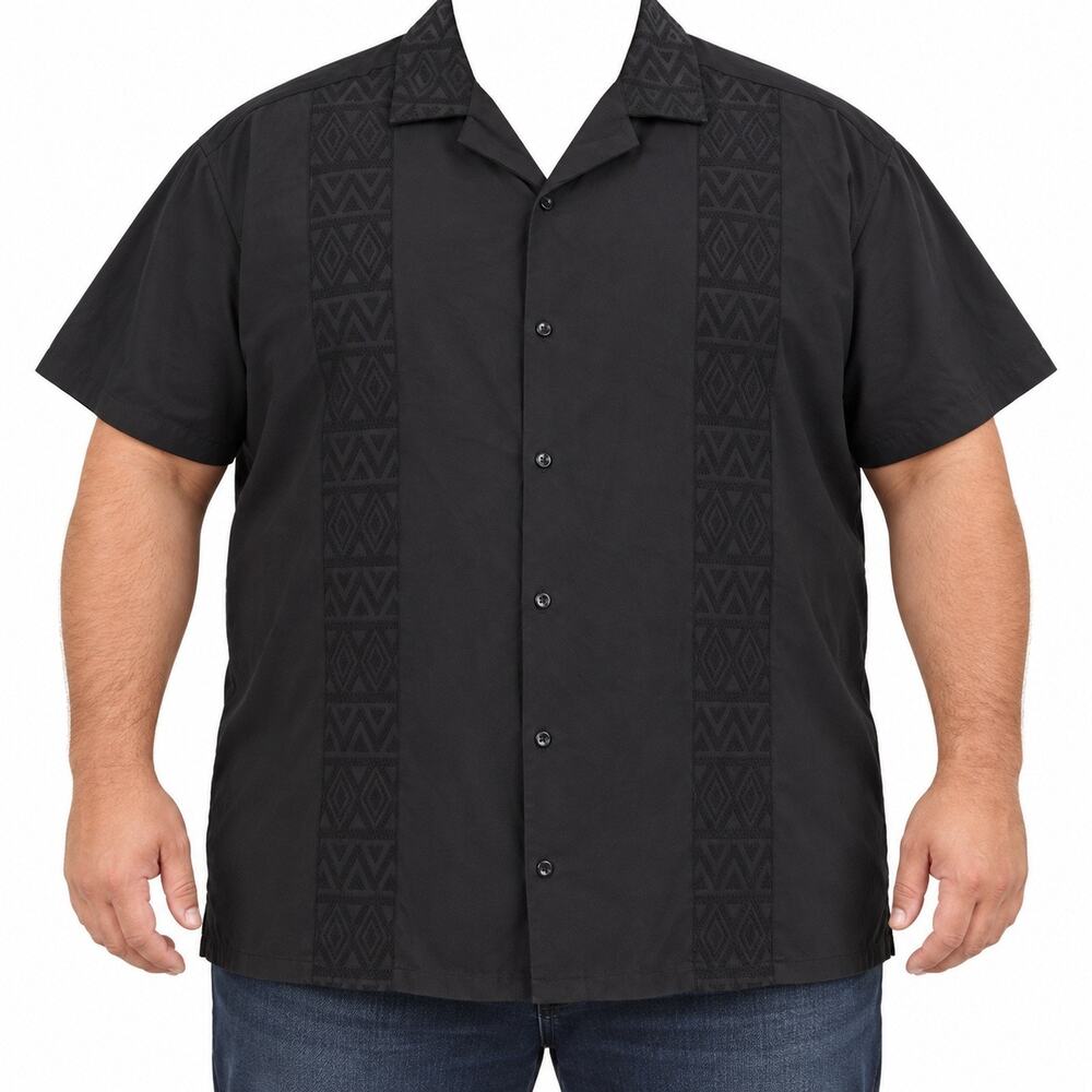 Malibu Shirt Mens 3XL Black Geometric Stretch Short Sleeve Button-Up Casual
